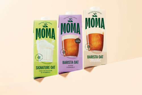 MOMA Oat drinks, dairy-free milk alternative collection, including Signature Oat, Barista Oat, and Barista Oat Organic.